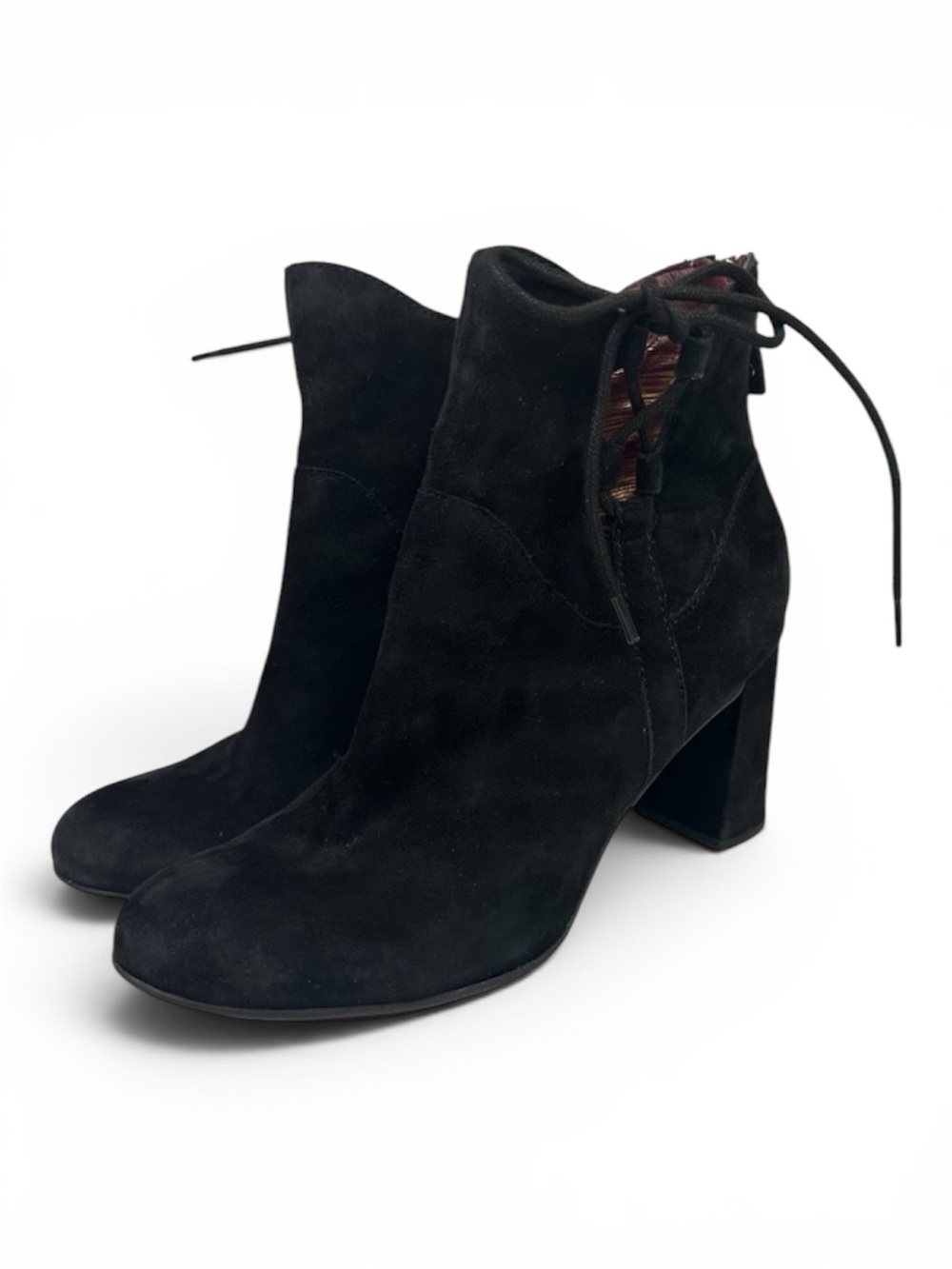 ONO Black Suede Ankle Booties Block Heel Leather Size 7.5